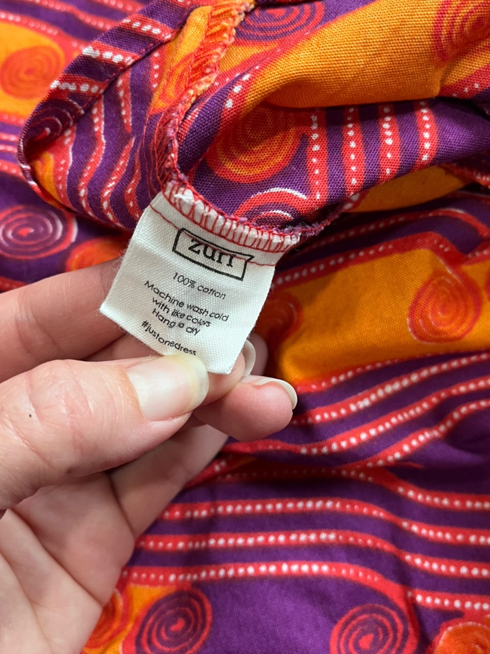 ZURI KENYA 100% Cotton Purple Orange abstract pattern shirt dress XL - Picture 4 of 5